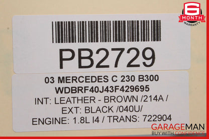 01-04 Mercedes W203 C230 Front Right / Left Top Upper Seat Cushion OEM