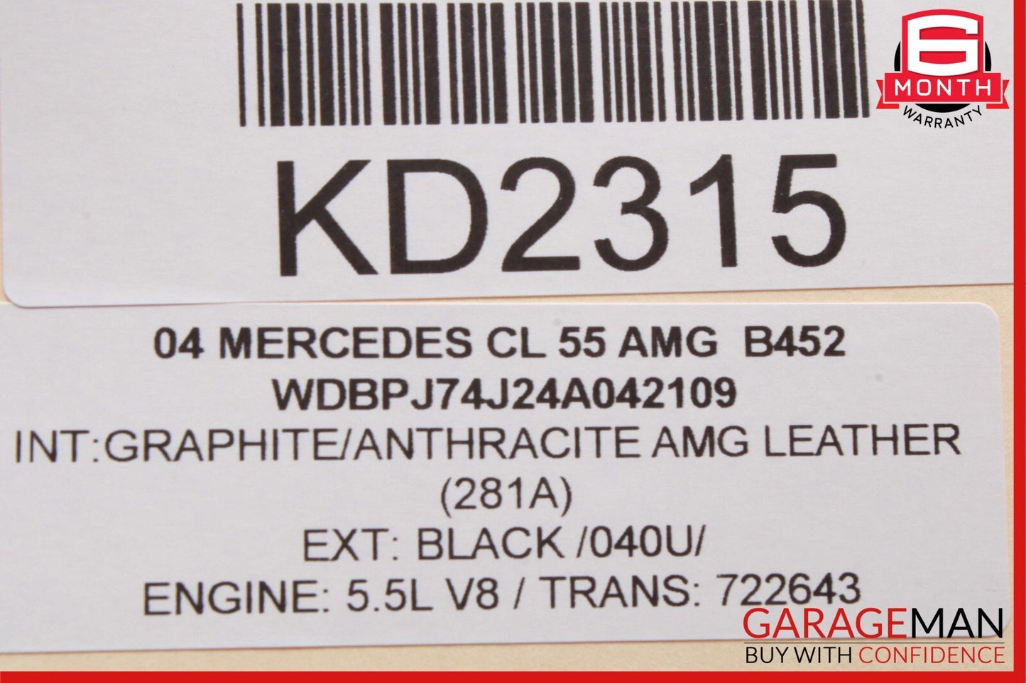 00-06 Mercedes W215 CL55 Front Right / Left Seat Head Rest Headrest Anthracite