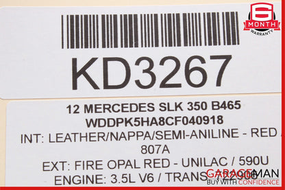 12-20 Mercedes R172 SLK350 Rear Left Side Door Window Regulator Motor Unit OEM