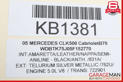03-09 Mercedes W209 CLK500 CLK550 Front Right Side Top Roof Lock Latch Cover