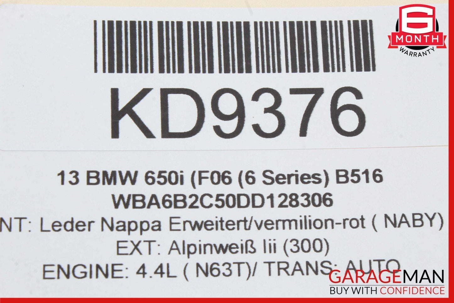 11-19 BMW F06 650i 550i Upper Radiator Core Support Tie Bar 7267356 OEM