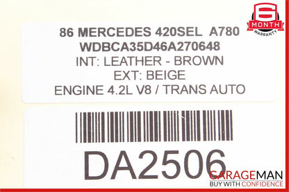 86-91 Mercedes W126 420SEL 560SEL Rear Left / Right Seatbelt Seat Belt Retractor