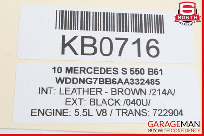 07-13 Mercedes W221 S550 S63 AMG Interior Top Upper Rear View Mirror Brown OEM