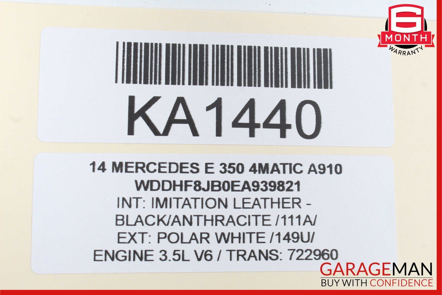 14-16 Mercedes W212 E350 E550 Rear / Front Right Side Exterior Door Handle White