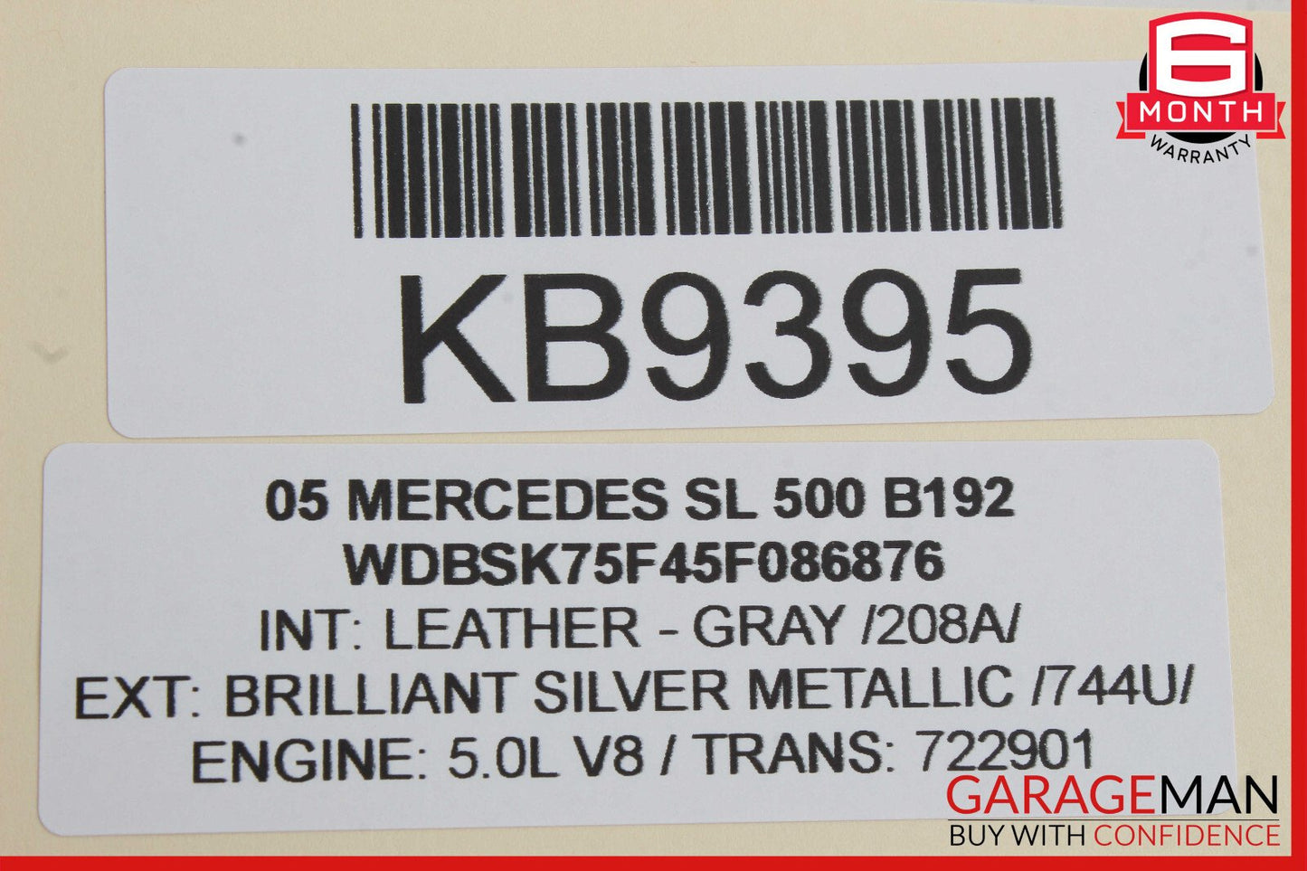 03-06 Mercedes R230 SL500 SL55 AMG Convertible Retractable Rear Top Cover Gray