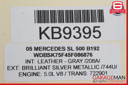 03-06 Mercedes R230 SL500 SL55 AMG Convertible Retractable Rear Top Cover Gray