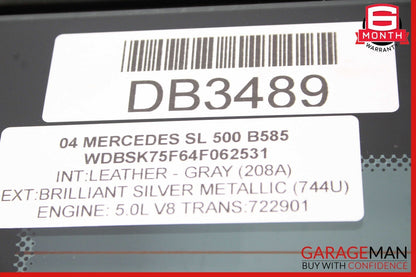 03-11 Mercedes R230 SL500 SL550 SL55 AMG Rear Back Windshield Window Glass Clear