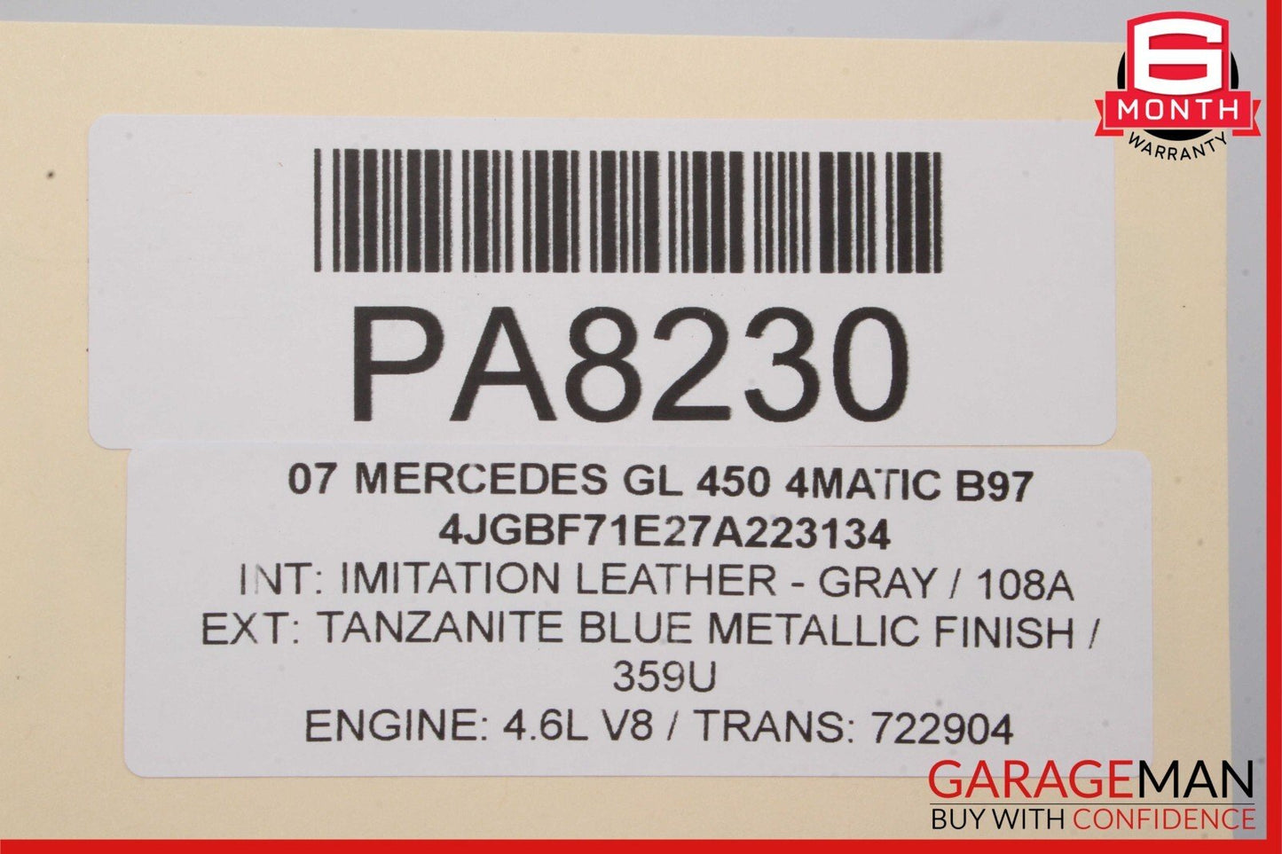07-12 Mercedes X164 GL550 GL500 Front Right Side Top Upper Seat Cushion Gray