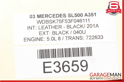 03-06 Mercedes R230 SL55 SL500 Steering Column Control Switches Shroud Black OEM