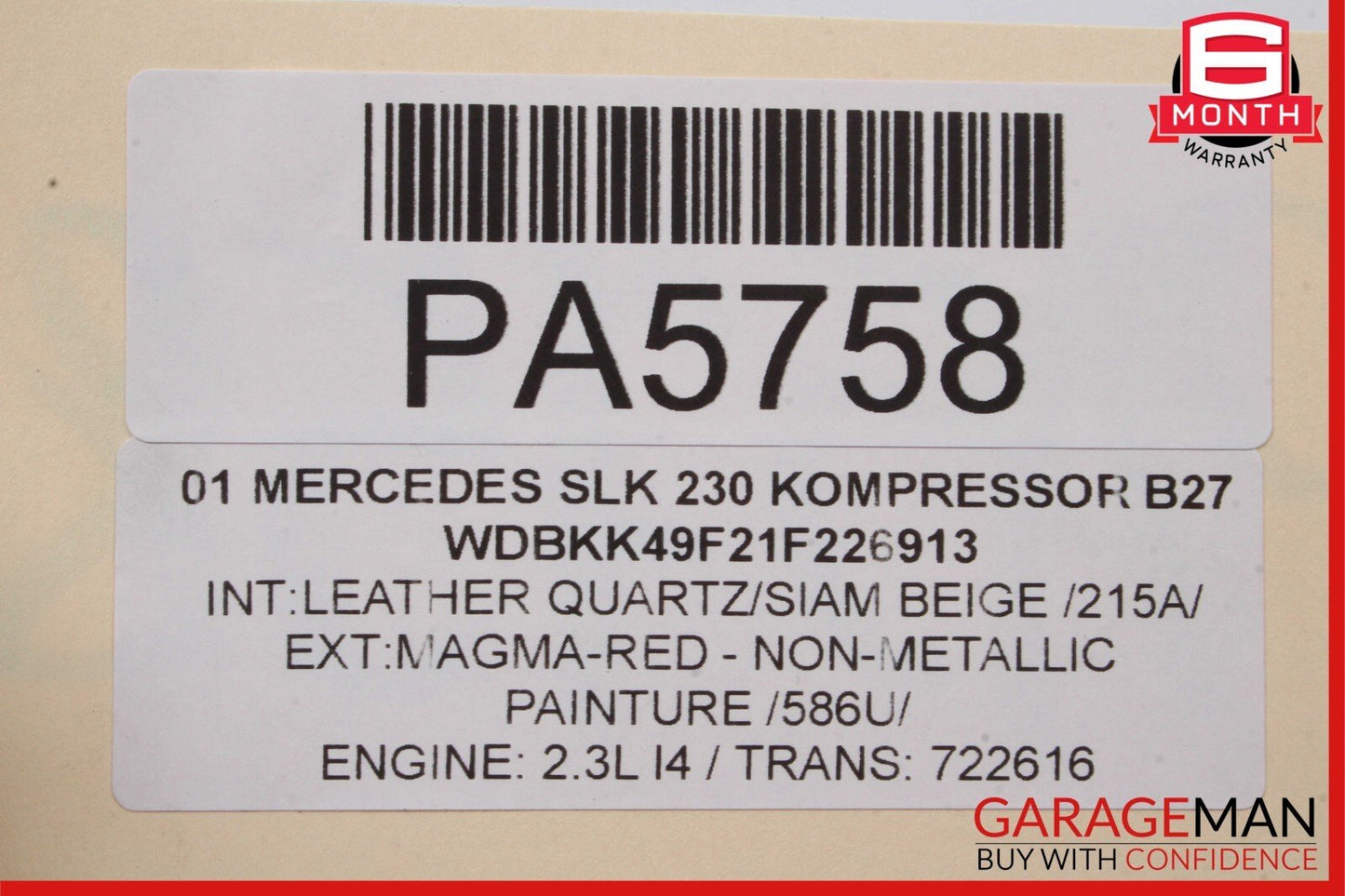 97-04 Mercedes R170 SLK320 Convertible Hard Top Folding Roof Panel Magma Red