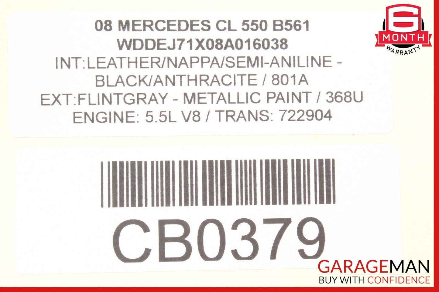07-13 Mercedes W216 CL550 CL600 CL65 AMG Interior Upper Rear View Mirror Gray
