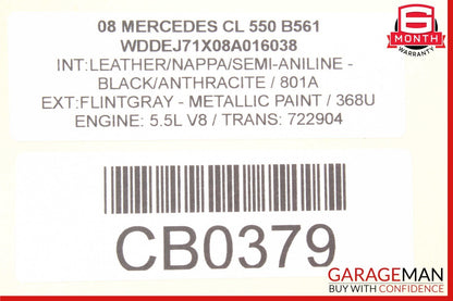 07-13 Mercedes W216 CL550 CL600 CL65 AMG Interior Upper Rear View Mirror Gray