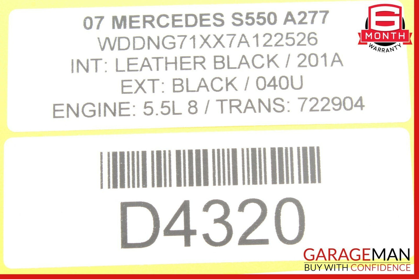07-09 Mercedes W221 S550 S63 AMG Top Upper Rear View Mirror 2218110007 Gray OEM