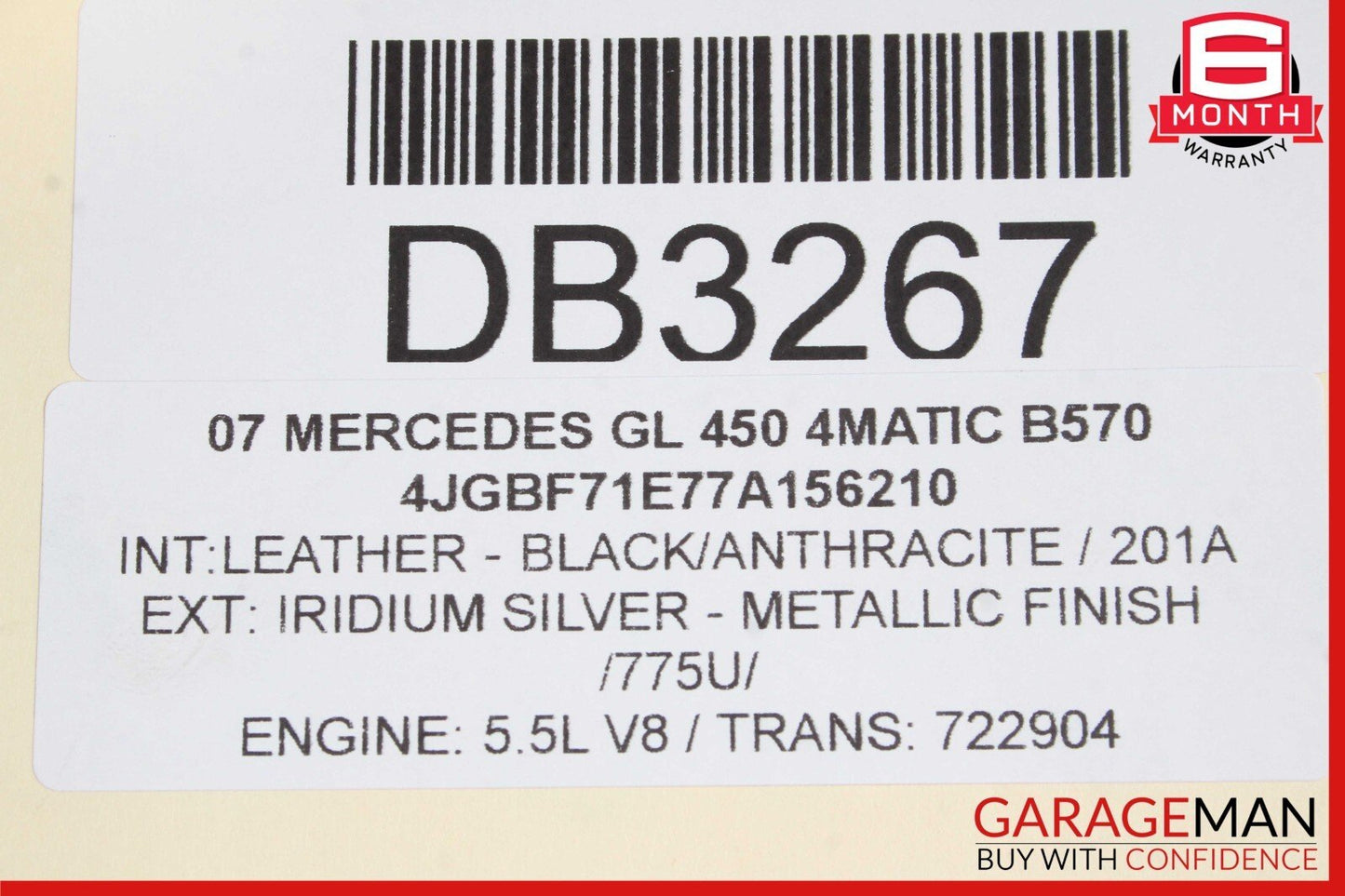 07-12 Mercedes X164 GL450 GL550 Front Right Side Top Upper Seat Cushion Black