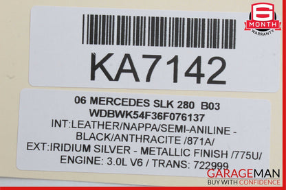 05-11 Mercedes R171 SLK280 Convertible Rear Right Top Side Trunk Lid Cylinder