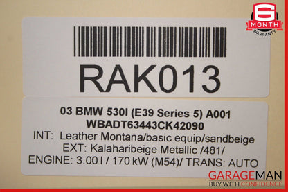 01-03 BMW E39 530i Front Seat Headet Switch Control Module Unit 61318373772 OEM