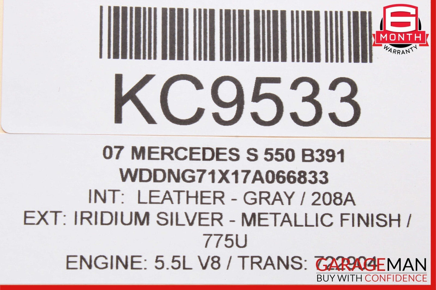 07-09 Mercedes W221 S550 S63 AMG Front Left Side Rear View Door Mirror Silver