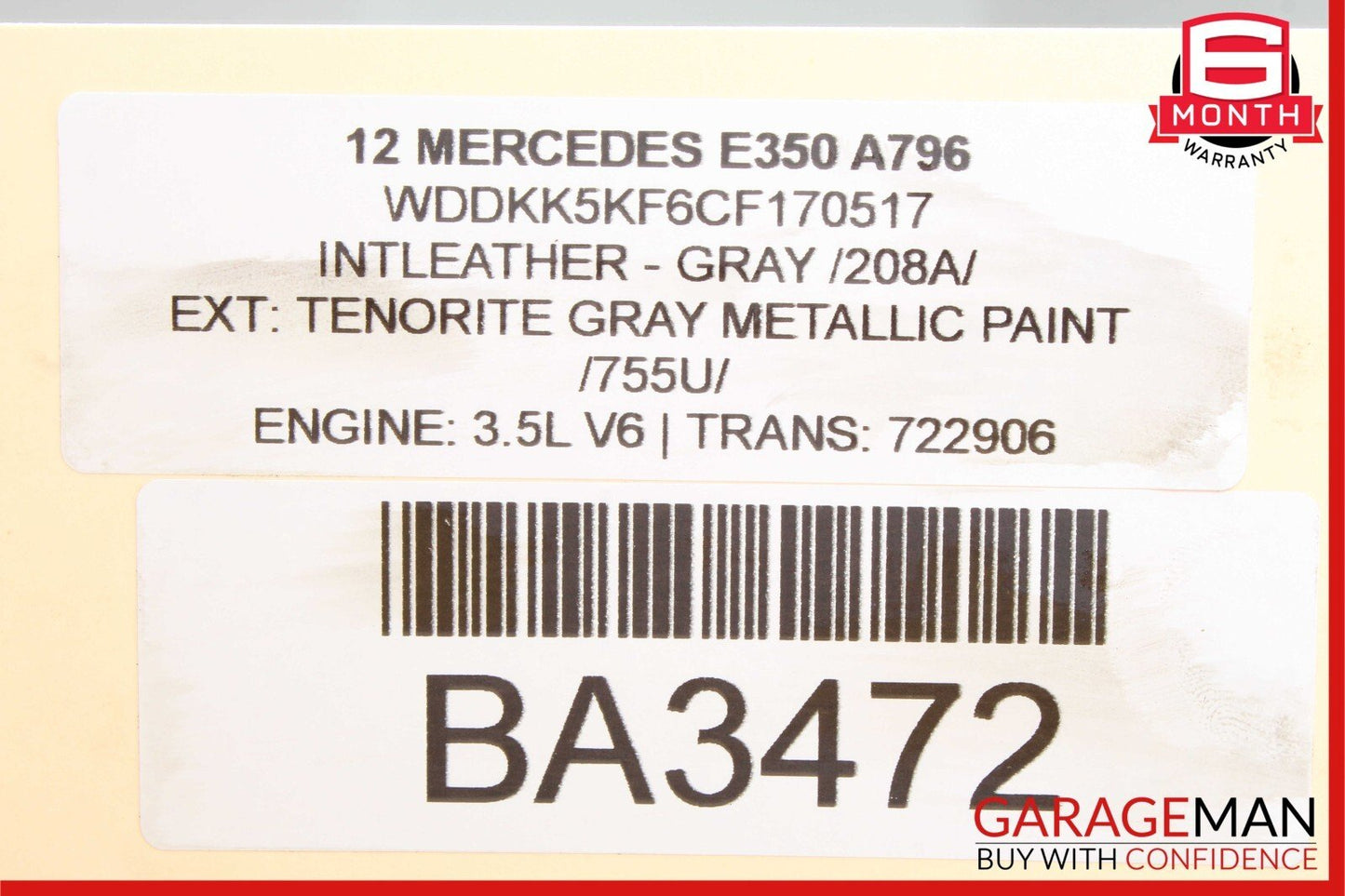 05-12 Mercedes W212 E350 R350 ML350 C350 Engine Cylinder Head Right Side OEM