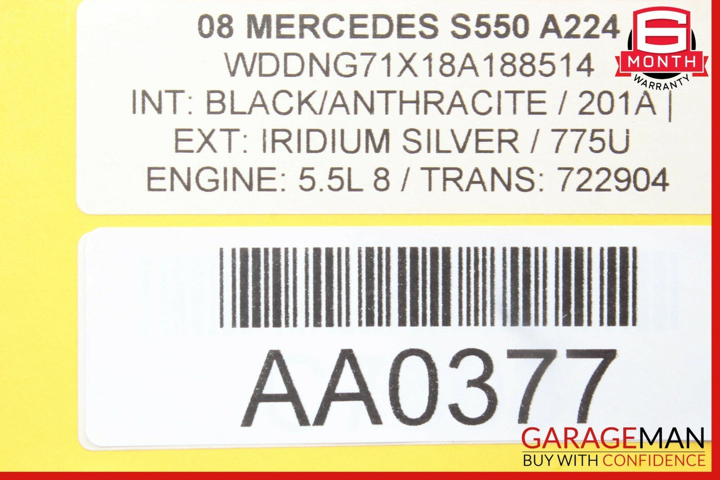 07-09 Mercedes W221 S550 Interior Top Upper Rear View Mirror Assembly Grey