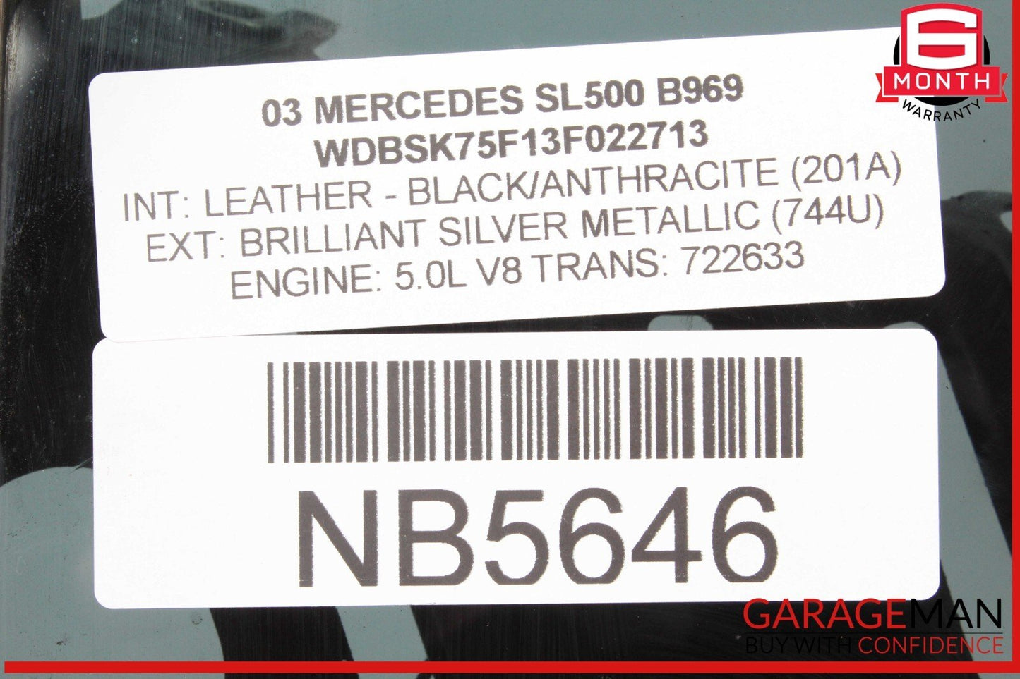 03-12 Mercedes R230 SL500 SL550 Rear Left Window Quarter Glass Regulator OEM