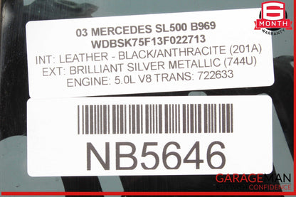03-12 Mercedes R230 SL500 SL550 Rear Left Window Quarter Glass Regulator OEM