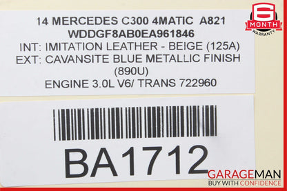 12-14 Mercedes W204 C300 Front Left Side Mirror Door Rear View Glass Blue OEM