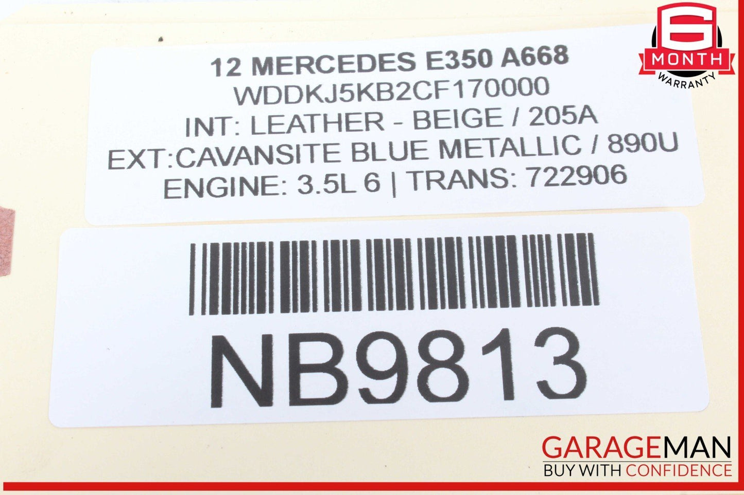 10-16 Mercedes W212 E350 Front Interior Top Upper Rear View Mirror Beige OEM