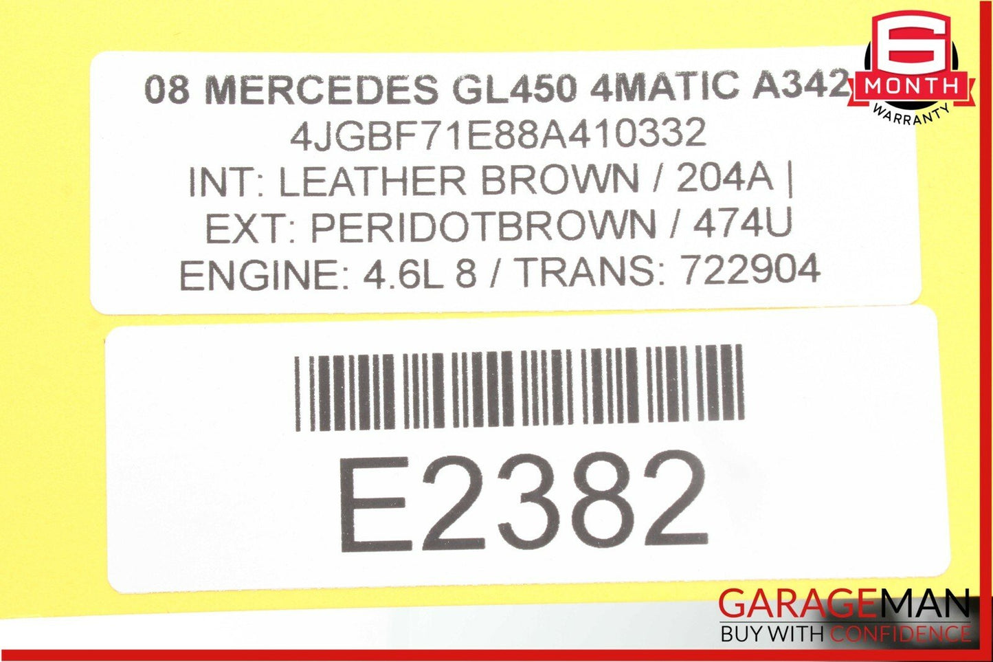 06-12 Mercedes X164 GL450 ML550 Front Right Side Sun Visor Sunvisor Shade Brown