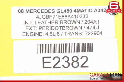 06-12 Mercedes X164 GL450 ML550 Front Right Side Sun Visor Sunvisor Shade Brown