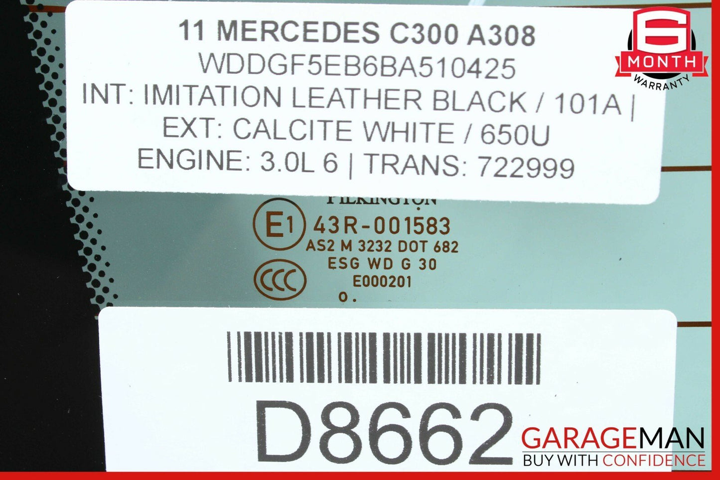 08-11 Mercedes W204 C300 Rear Windshield Wind Shield Window Auto Glass OEM