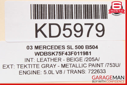 00-12 Mercedes R230 SL500 CLK500 Front Right Side Window Regulator Motor OEM