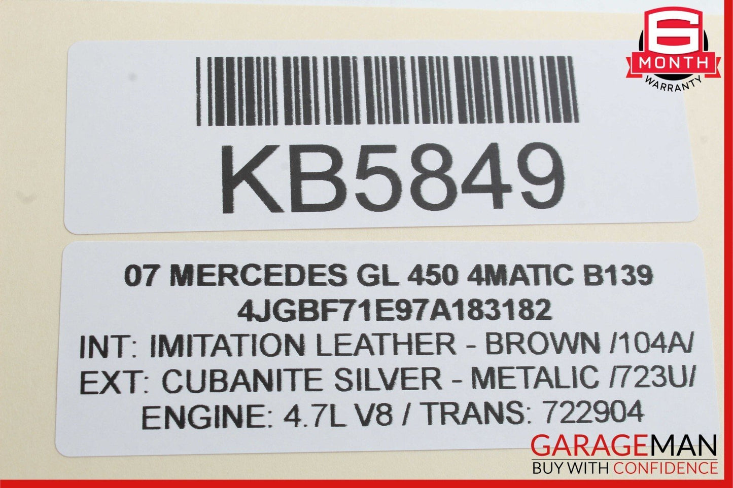 06-12 Mercedes X164 GL450 4MATIC Rear Left/Right Side Quarter Glass Window Motor
