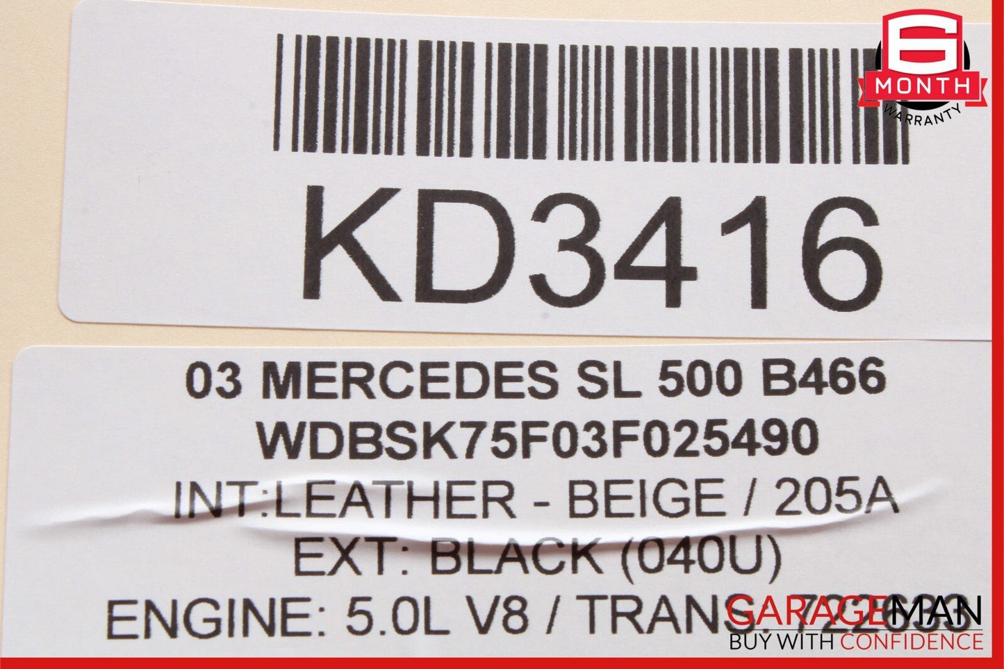03-12 Mercedes R230 SL550 SL55 AMG Rear Left Side Quarter Window Glass OEM