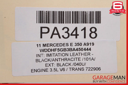 10-16 Mercedes W212 E500 Rear Right Passenger Side Exterior Door Shell Black OEM
