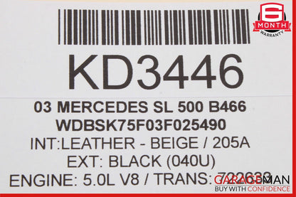 03-06 Mercedes R230 SL500 SL55 AMG Right Side Seatbelt Seat Belt Retractor Beige