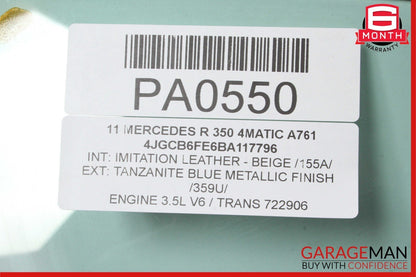 06-11 Mercedes W251 R350 R550 Front Right Passenger Side Door Window Glass OEM
