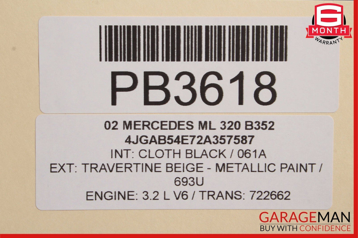00-05 Mercedes W163 ML320 ML500 Front Left / Right Top Upper Seat Cushion Black