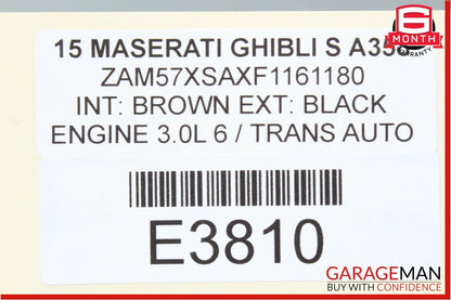 14-17 Maserati Ghibli S Interior Top Upper Roof Headliner Trim Panel Cover Suede