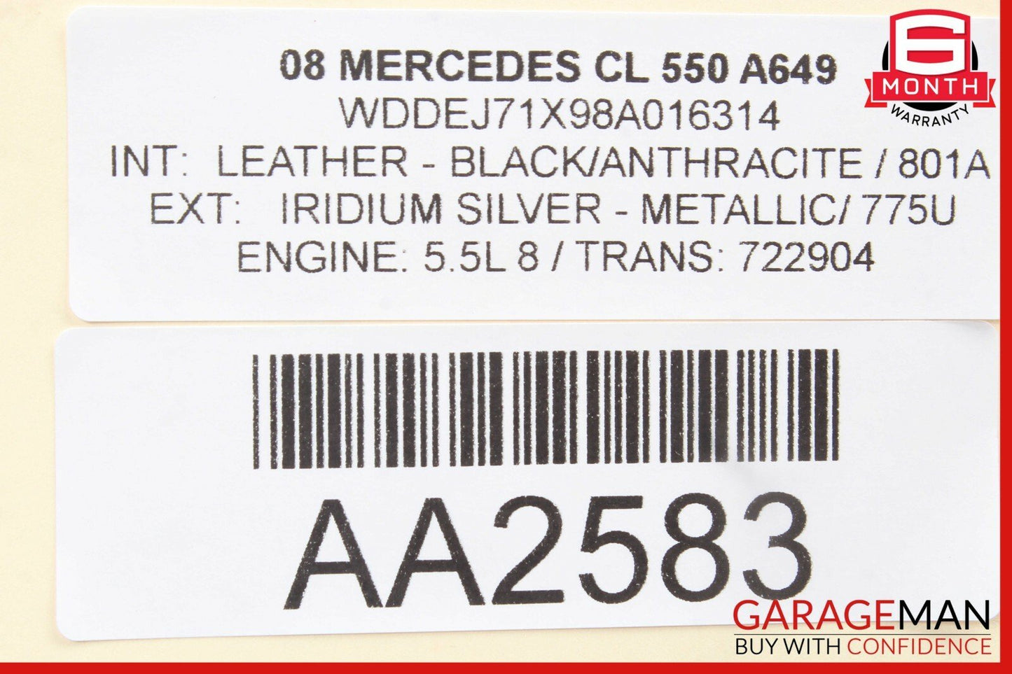07-10 Mercedes W216 CL550 CL600 CL65 AMG Interior Upper Rear View Mirror Grey