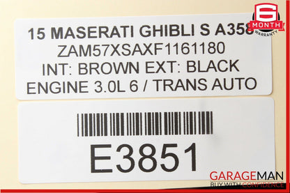 14-17 Maserati Ghibli Rear Left Driver Side Complete Interior Door Panel Black