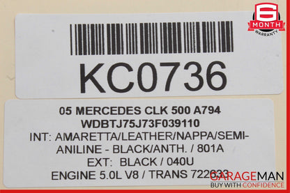 01-09 Mercedes W203 C230 Kompressor Interior Upper Rear View Mirror Gray OEM