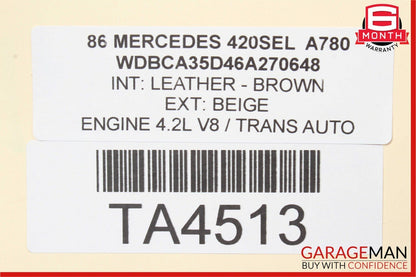 86-91 Mercedes W126 420SEL Front Right Side Door Shell Panel Assembly Beige OEM