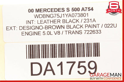 00-02 Mercedes W220 S500 Front Right Side Seat Headrest Head Rest Brown OEM