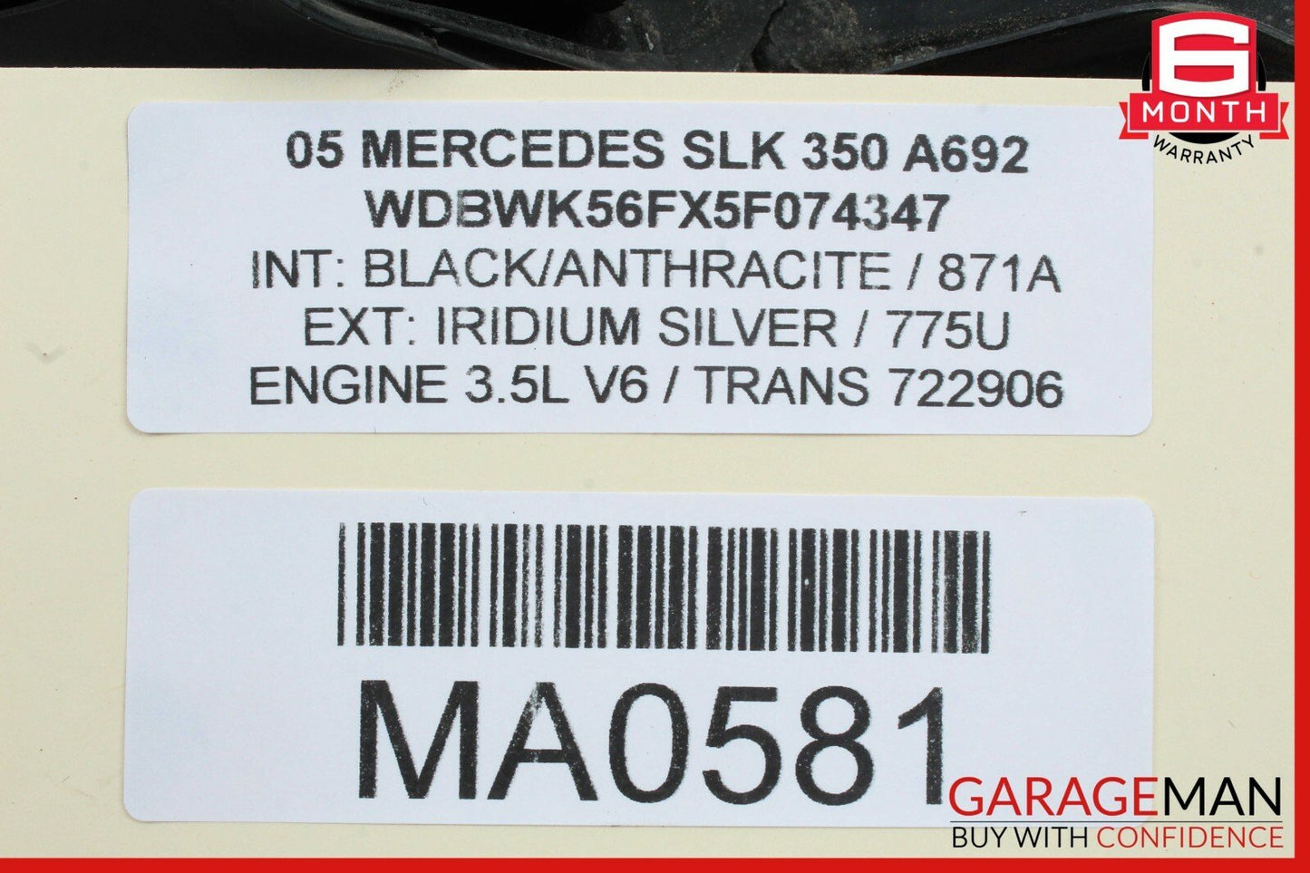 05-11 Mercedes R171 SLK350 Rear Right Side Window Roof C Pillar Panel Silver OEM