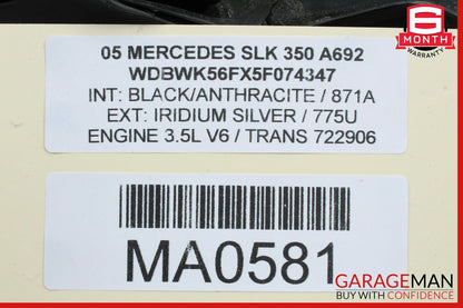 05-11 Mercedes R171 SLK350 Rear Right Side Window Roof C Pillar Panel Silver OEM