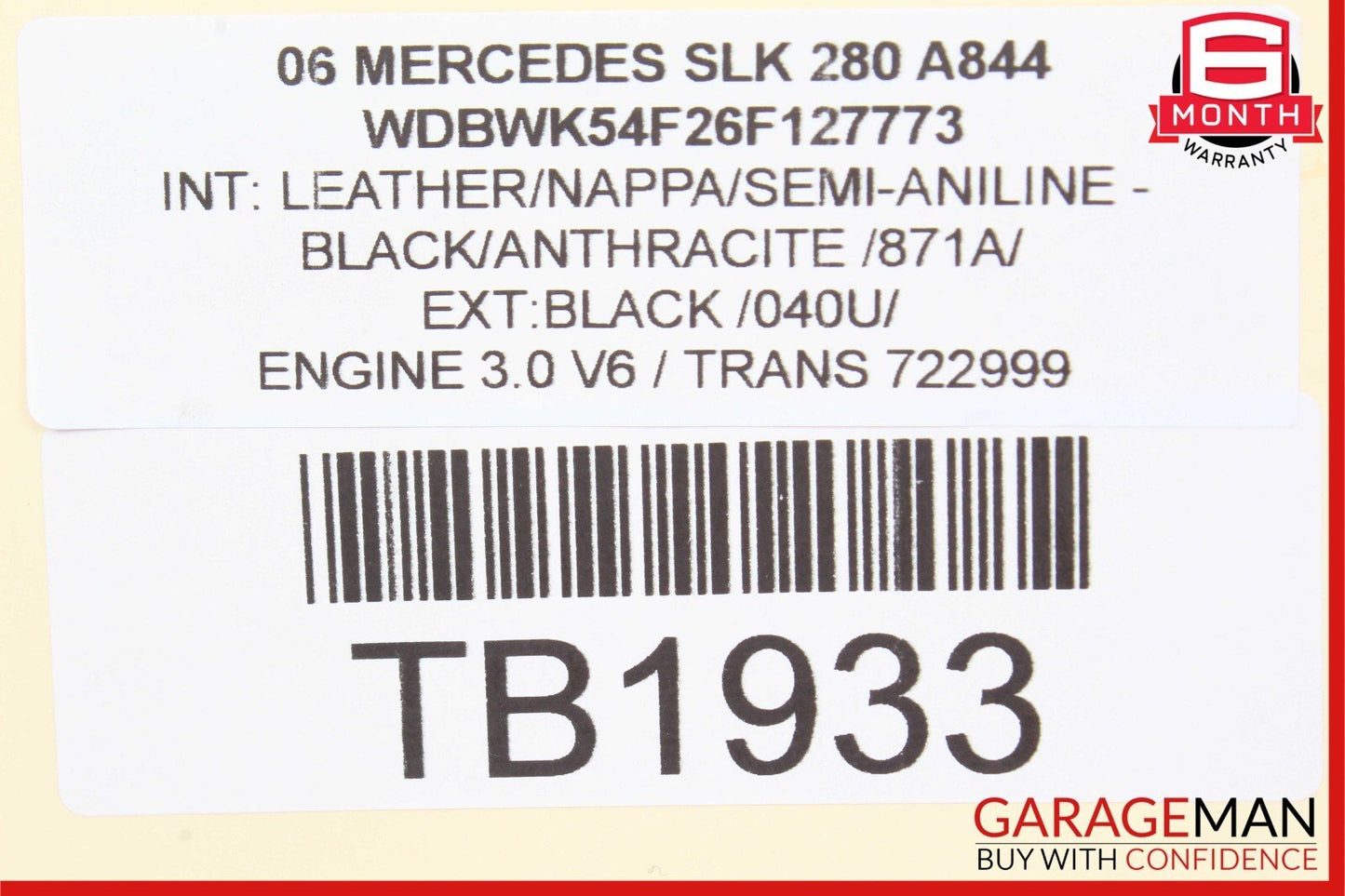 05-11 Mercedes R171 SLK280 Rear Right Convertible Top Side Trunk Lid Cylinder