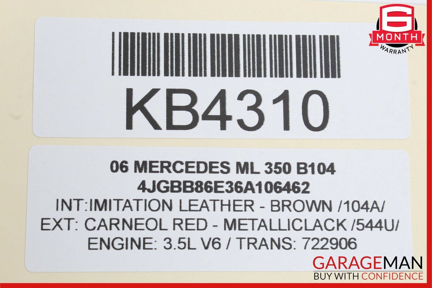 06-10 Mercedes W164 ML350 ML500 Front Left Side Top Upper Seat Cushion OEM