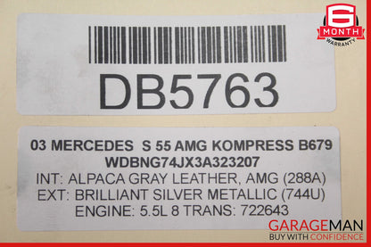 03-06 Mercedes W220 S55 CL55 AMG Rear Axle Carrier Differential Diff 2.65 OEM