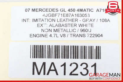 07-12 Mercedes X164 GL450 R350 ML500 Front Seat Headrest Head Rest Gray OEM