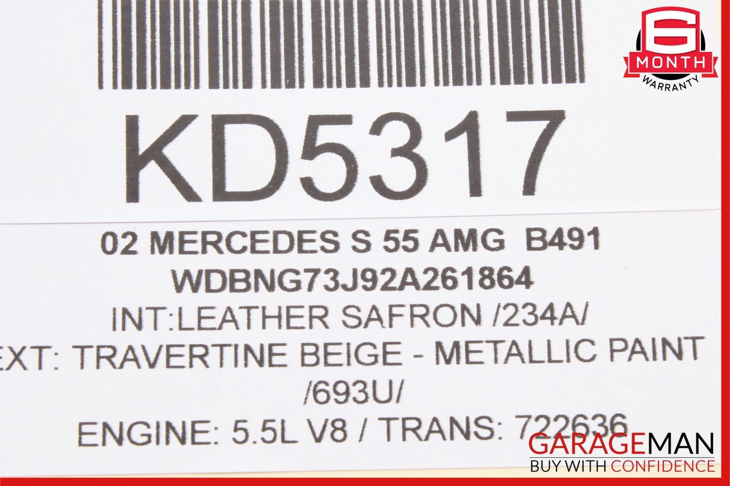 00-06 Mercedes W220 S55 AMG Front Right / Left Seat Headrest Head Rest Saffron